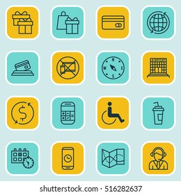 Set Of Travel Icons On Plastic Card, World And Calculation Topics. Editable Vector Illustration. Includes Paralyzed, Math, Phone And More Vector Icons.