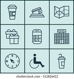 Set Of Travel Icons On Road Map, Calculation And Credit Card Topics. Editable Vector Illustration. Includes Calculation, Box, Gift And More Vector Icons.