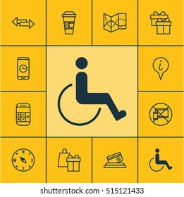 Set Of Travel Icons On Road Map, Info Pointer And Forbidden Mobile Topics. Editable Vector Illustration. Includes Info, Accessibility, Coffee And More Vector Icons.