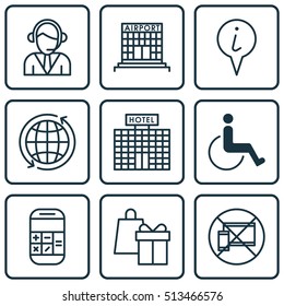 Set Of Travel Icons On Shopping, Airport Construction And Hotel Construction Topics. Editable Vector Illustration. Includes Math, Around, Disabled And More Vector Icons.