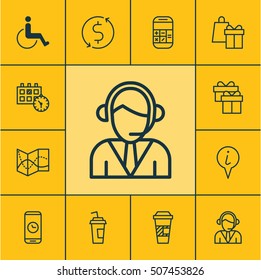Set Of Travel Icons On Takeaway Coffee, Info Pointer And Present Topics. Editable Vector Illustration. Includes Calculator, Paralyzed, Appointment And More Vector Icons.
