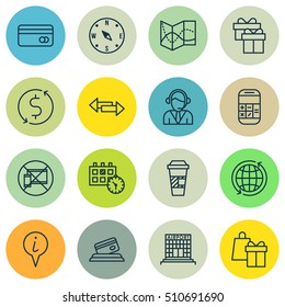 Set Of Travel Icons On World, Takeaway Coffee And Present Topics. Editable Vector Illustration. Includes Pointer, World, Info And More Vector Icons.