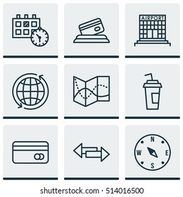 Set Of Travel Icons On World, Credit Card And Road Map Topics. Editable Vector Illustration. Includes Travel, Payment, World And More Vector Icons.