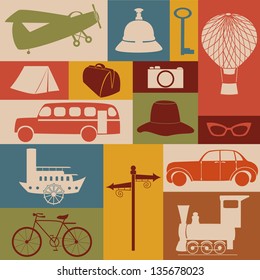 Set of travel icons. Retro style.
