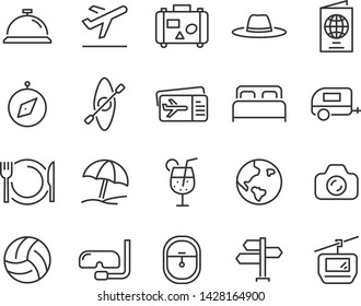 set of travel icons, such as airplane, trip, summer, tour, vacation, holiday, park