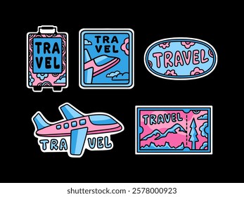 Set of travel icons. Vector set of cute travel stickers