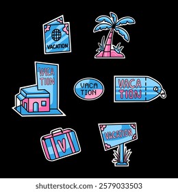 Set of travel icons. Vector set of cute travel stickers