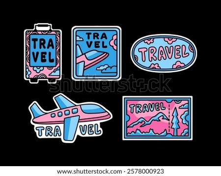 Set of travel icons. Vector set of cute travel stickers