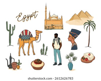 Set of travel illustrations. Egypt. Vector isolated elements
