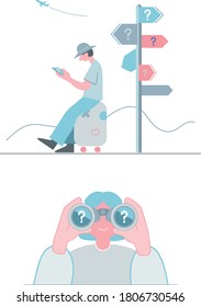 Set of travel illustrations in minimal flat style and muted colors