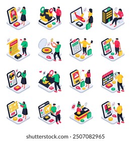 Conjunto de Ilustraciones isométricas de viaje 

