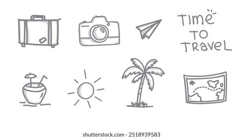 Set of travel journey element doodle hand drawn style vector.
