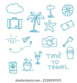 Set of travel journey element doodle hand drawn style vector.
