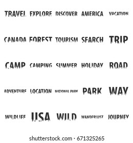 Set of travel labels with silhouette of forest