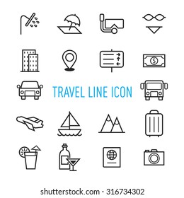 set of travel line icon isolated on white background