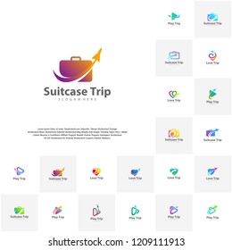 Set of Travel logo with suitcase and airplane. Travel logo design Vector template