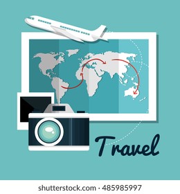 set travel map camera airplane design
