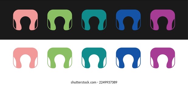 Set Travel neck pillow icon isolated on black and white background. Pillow U-shaped.  Vector