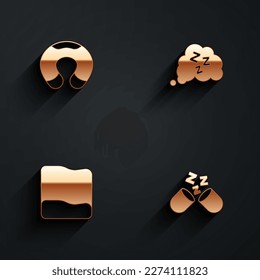 Set Travel neck pillow, Sleepy, Pillow and Sleeping icon with long shadow. Vector