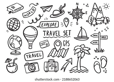 Set travel outline doodle