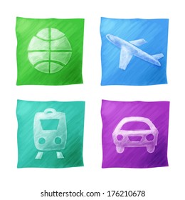 Set of travel pointer color icons hand drawing