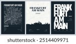 Set of travel posters with Frankfurt am Main, detailed urban street plan city map, Silhouette city skyline, vector artwork, set 2