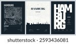 Set of travel posters with Hamburg, detailed urban street plan city map, Silhouette city skyline, vector artwork, set 2