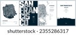 Set of travel posters with San Francisco, detailed urban street plan city map, Silhouette city skyline, vector artwork