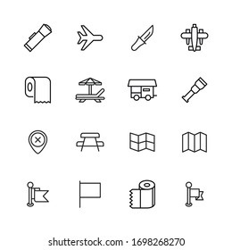 Set of travel related vector line icons. Premium linear symbols pack. Vector illustration isolated on a white background. Web symbols for web sites and mobile app. Trendy design. 