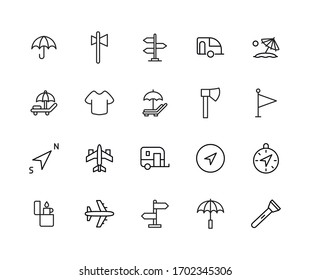 Set of travel related vector line icons. Premium linear symbols pack. Vector illustration isolated on a white background. Web symbols for web sites and mobile app. Trendy design. 