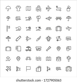 Set of travel related vector line icons. Premium linear symbols pack. Vector illustration isolated on a white background. Web symbols for web sites and mobile app. Trendy design. 