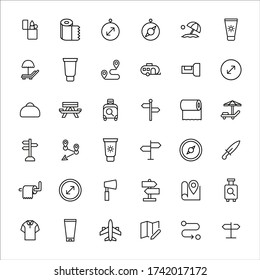 Set of travel related vector line icons. Premium linear symbols pack. Vector illustration isolated on a white background. Web symbols for web sites and mobile app. Trendy design. 