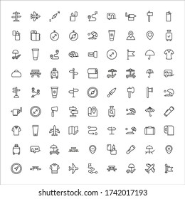 Set of travel related vector line icons. Premium linear symbols pack. Vector illustration isolated on a white background. Web symbols for web sites and mobile app. Trendy design. 