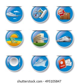 set of travel and resort badges and stickers