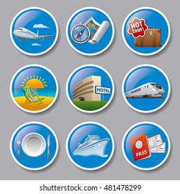 set of travel and resort icons and buttons