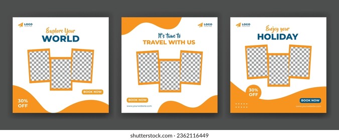 Set of travel sale social media post templates. Travel social media post web banner or travel Instagram post template, travel social media, editable social template design