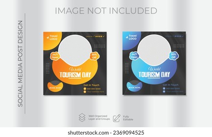 Set of travel sale social media post template. Web banner, flyer or poster for travelling agency business offer promotion.