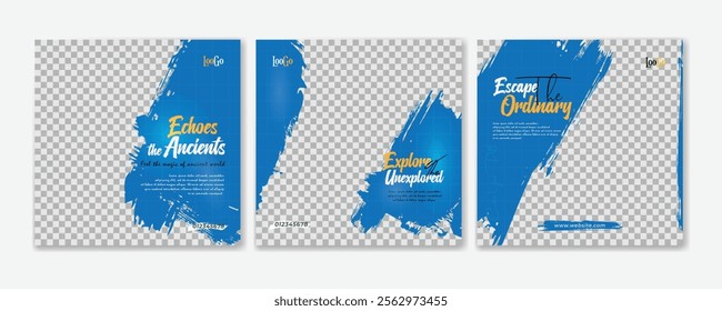 Set of travel sale social media post template. Web banner, flyer or poster for travelling agency business offer promotion. Holiday and tour advertisement banner design.