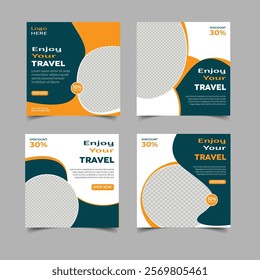 Set of travel sale social media post templates. Traveling agency business offer promotion marketing template