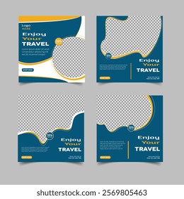 Set of travel sale social media post templates. Traveling agency business offer promotion marketing template