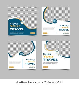 Set of travel sale social media post templates. Traveling agency business offer promotion marketing template