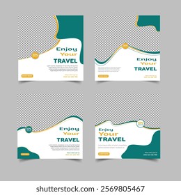 Set of travel sale social media post templates. Traveling agency business offer promotion marketing template