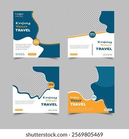 Set of travel sale social media post templates. Traveling agency business offer promotion marketing template