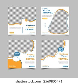 Set of travel sale social media post templates. Traveling agency business offer promotion marketing template