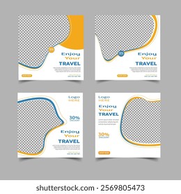 Set of travel sale social media post templates. Traveling agency business offer promotion marketing template