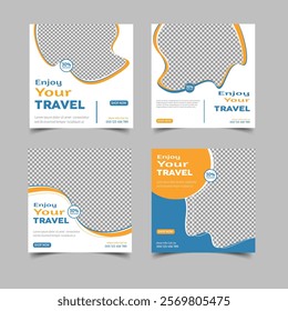 Set of travel sale social media post templates. Traveling agency business offer promotion marketing template