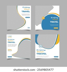 Set of travel sale social media post templates. Traveling agency business offer promotion marketing template