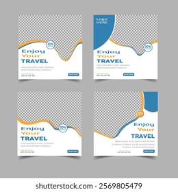 Set of travel sale social media post templates. Traveling agency business offer promotion marketing template