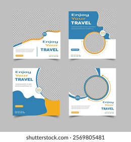 Set of travel sale social media post templates. Traveling agency business offer promotion marketing template