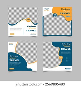 Set of travel sale social media post templates. Traveling agency business offer promotion marketing template